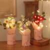 Knitted Flowers Puff Bucket Bouquet Woolen Flowers DIY Hand Knitted Flowers for Valentine's Day Christmas Gifts