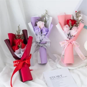 Artificial Soap Flower Rose Bouquet Gift Bags Valentine'S Day Birthday Gift Wedding Home Decor Heads Rose Soap Bouquet 1