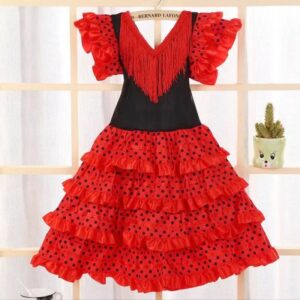 Dress Women Europe America Short Sleeve Midi Dress Traditional Spanish Dance Dress For Girls Festival Tassel Dot Dress