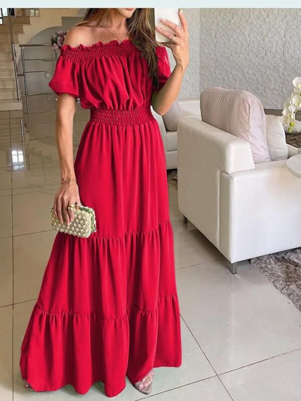 Women Dress Summer Fashion Green Boho Sexy Slash Neck Maxi Dress Elegant Casual Holiday Beach Party Dresses For Woman Robe