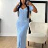 Elegant Knitted Long Dress Women Summer V Neck Single Breatsed Short Sleelve Bodycon Dresses Fashion Party Office Lady Vestidos