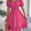Women's Dresses Summer Casual Square Neck Short Sleeved Waist Ruffle Edge Dress Dress Women Elegant