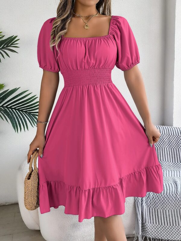 Women's Dresses Summer Casual Square Neck Short Sleeved Waist Ruffle Edge Dress Dress Women Elegant
