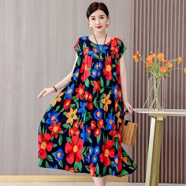 Fashion Arrival Casual Summer Dress For Women Print Loose O-Neck Cotton Women Clothing Dresses Plus