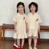 Children's Summer Shirt Set Casual Boys Flower Shirt Shorts Korean Style Cute Girls' Dress Siblings' Outfit Kid's Clothing