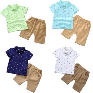 Boy Children's Clothing Summer Clothes Set Children's Fashion Shirt Shorts 0-5 Year Old Fish Hook Football fanl Set Lapel