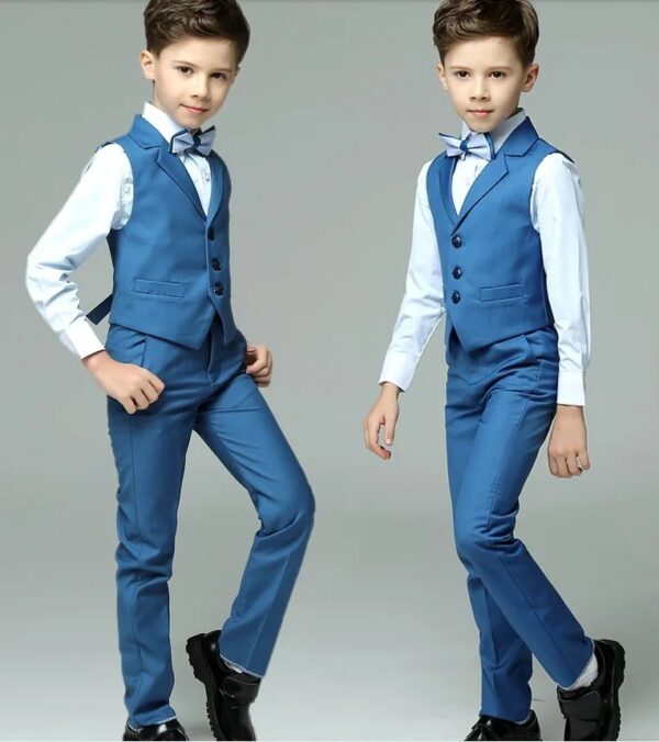 Boys Wedding Suit Baby Kids Vest Shirt Pants Bowtie Photography Suit Child Birthday Ceremony Costume Teenager School Set