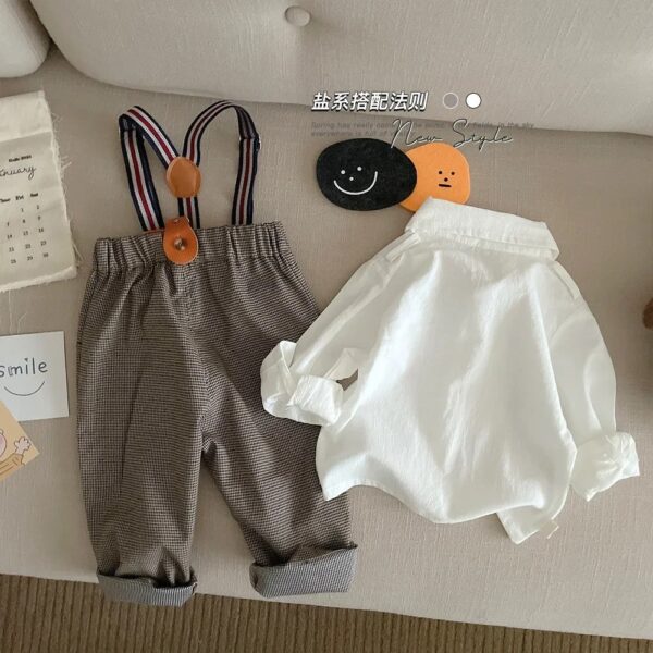 Baby Gentleman Set Baby Spring and Autumn First Year Dress Boys Handsome Shirt Backband Pants Two Piece Set