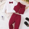 Baby Boy Autumn and Winter Clothing Set Bow Tie Long Sleeve+Vest+Pants Toddler Boy Wedding Birthday Party