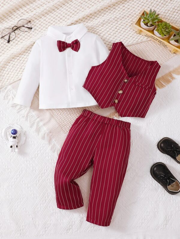 Baby Boy Autumn and Winter Clothing Set Bow Tie Long Sleeve+Vest+Pants Toddler Boy Wedding Birthday Party