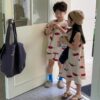 Brother and Sister Clothes Summer  Alphabet Graffiti Girl's Long T-shirt Dress Or Boy's Two Piece Suit