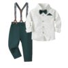 Vest Spring Boy Host Wedding Costume Kid Cotton Suit Plaid Shirt with Solid Pants Strap Outfit Party Clothes
