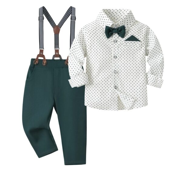 Vest Spring Boy Host Wedding Costume Kid Cotton Suit Plaid Shirt with Solid Pants Strap Outfit Party Clothes
