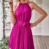 Summer Short Pleated Dress Women Halter Dress Ladies Sleeveless A Line Party Dress For Women