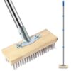 Metal Wire Broom Portable Floor Wire Broom Steel Broom Reusable Scratch Brush Leaf Rake With Wooden Handle Socket Thickened