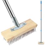 Metal Wire Broom Portable Floor Wire Broom Steel Broom Reusable Scratch Brush Leaf Rake With Wooden Handle Socket Thickened