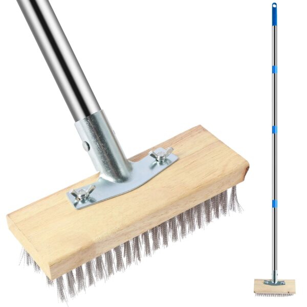 Metal Wire Broom Portable Floor Wire Broom Steel Broom Reusable Scratch Brush Leaf Rake With Wooden Handle Socket Thickened