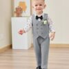 Baby Boy Clothes Suits Infant Gentleman Outfit Dress Shirt+Bowtie+Vest+Corsage+Pants Toddler Boy Wedding Party Outfits
