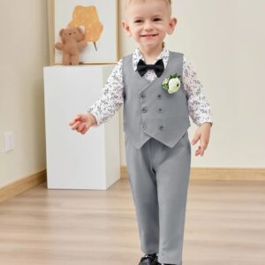 Baby Boy Clothes Suits Infant Gentleman Outfit Dress Shirt+Bowtie+Vest+Corsage+Pants Toddler Boy Wedding Party Outfits