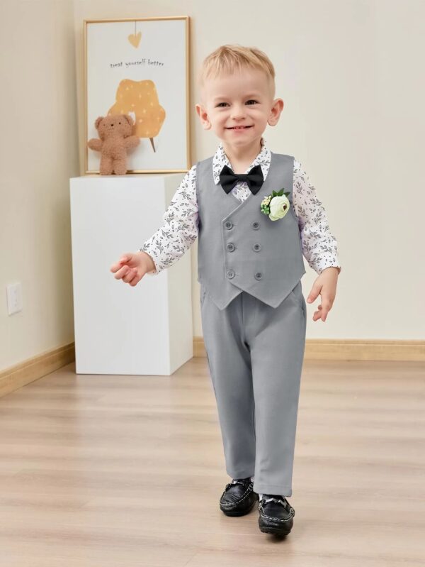 Baby Boy Clothes Suits Infant Gentleman Outfit Dress Shirt+Bowtie+Vest+Corsage+Pants Toddler Boy Wedding Party Outfits