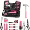 The Pink Tool Set, Including Hammers, Measuring Devices And Screwdrivers, Is Suitable For Both Men And Women.