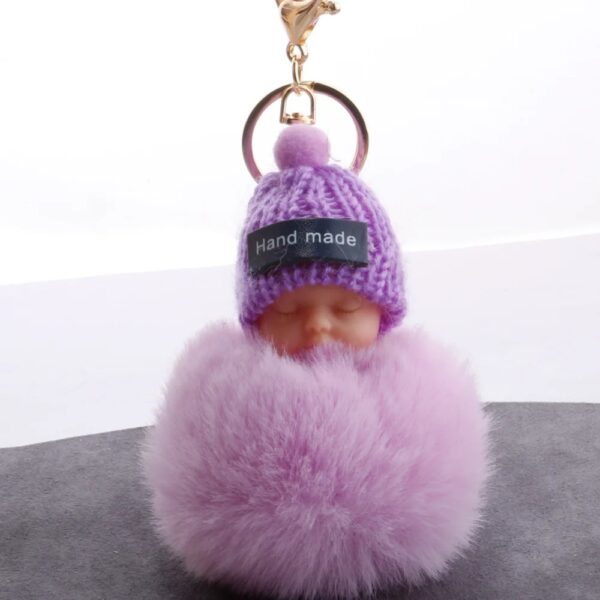 Pompom Sleeping Baby Keychain Cute Fluffy Plush Doll Keychains Women Girl Bags Keyrings Cars Key Ring Key Chain