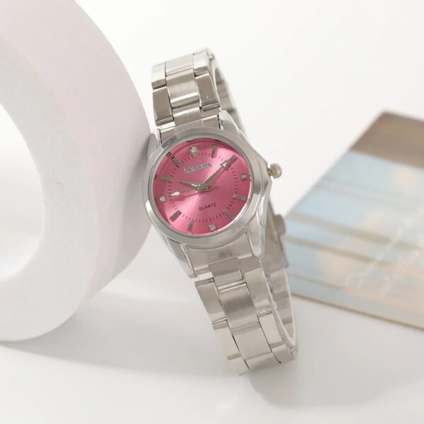 Ladies' Watch with Steel Strip Inlaid with Diamonds Casual Business Silver Pink Quartz Watch