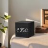 Wooden Digital Alarm Clock with Temperature Sound Controlled LED Bedside Clock Desktop Electronic Clock Art Ornament Home Decor