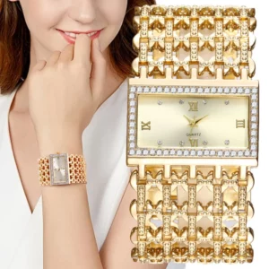 Watch For Women Fashion Light luxury Square Diamond Quartz Watches Clock Lady's Gold Stainless Steel Bracelet