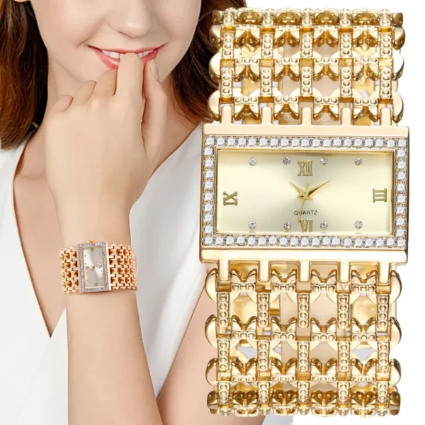 Watch For Women Fashion Light luxury Square Diamond Quartz Watches Clock Lady's Gold Stainless Steel Bracelet