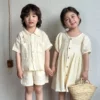 Children's Summer Clothing Set Boys' Short Sleeve Shirt Shorts Casual Suit Girls' Solid Color Dress Sister Brother Outfit