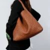 Women Bag Luxury PU Leather Handbag Lady Fashion Handmade Knitting Tote Female Hand-woven Basket Shoulder Bag with Purse