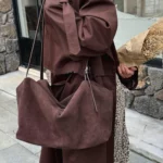 Motingsome Natural Suede Leather Women Boston Bags Roomy Pillow Tote Luxury Matte Cowhide Bag  Crossbody Retro Tote