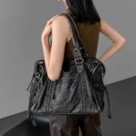 Girl One Shoulder Crossbody Bag Vintage Washed Leather Motorcycle Bag Large Capacity Bag