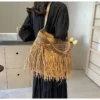 Casual Tassel Woven Women Shoulder Bags Handmade Fringe Lady Handbags Summer Beach Large Tote Bag Big  Purse for Vacation