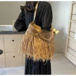 Casual Tassel Woven Women Shoulder Bags Handmade Fringe Lady Handbags Summer Beach Large Tote Bag Big  Purse for Vacation