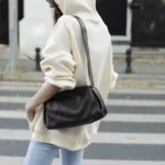 Simple Women Genuine Leather Hobos Crossbody Bags Cowhide Handbag Female Casual Trend Wide Strap Pillow Shoulder Bag Purse