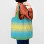Rainbow Gold Glitter Mermaid Fish Scale Shopping Bag Women Shoulder Canvas Tote Bag Durable Grocery Shopper Bags