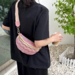 Striped Ladies Belt Bag Straw Hand Woven Crossbody Bag Ethnic Style Chest Bags Bohemian Waist Bag Multicolored Zipper Bumbag