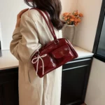 Fashionable Red Underarm Bow Bag For Women Korean Edition New Simple Leisure Pillow Bag Trendy Versatile Shoulder Bag