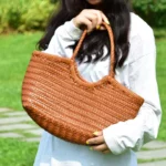 Fashion Leather Handbags Women's Leather Weaving Casual Shopping Bag Vintage Basket Tote Purse Cowhide Cross