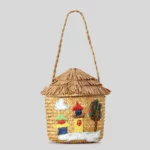 Creative Cartoon House Women Shoulder Bags Paper Woven Cute Handbags Handmade Summer Beach Bag for Girls