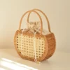 Casual Hollow Rattan Basket Bags Wicker Woven Women Handbags Handmade Summer Beach Straw Bag Small Bucket Bag Bali Tote Purses