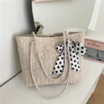Style Straw Braided Silk Scarf One-shoulder Handbag Ladies Large-capacity Fashion Simple Handbags Summer Travel Beach Bag