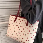 Cherry Meatball Printed Shoulder Bag Summer Large Capacity Commuter Tote Bag Handbag