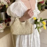 Elegant Summer Weave Chain Straw Bag Leisure Boho Straw Shoulder Bag Beach Casual Bucket Handbag For Ladies