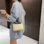 Fashion Handmade Woven Straw Handbag Womens Summer Holiday Beach Crossbody Square Bags Bucket Shoulder Bags