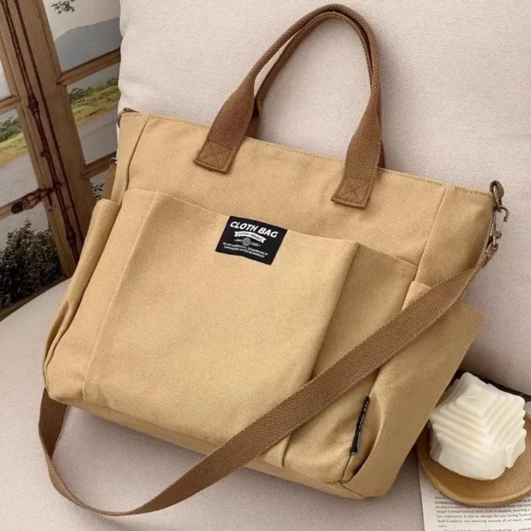 Minimalist Female Student Large Capacity Commuting Horizontal Canvas Single Shoulder Diagonal Cross Portable Tote Bag