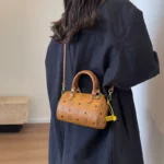 Trendy Retro - Printed Cylindrical Boston Bag for Women - Niche Bear Messenger Bag Design, Unique & Stylish