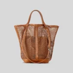 Casual Hollow Mesh Women Shoulder Bags Large Capacity Buckets Bag Luxury Pu Leather Patchwork Summer Beach Handbags